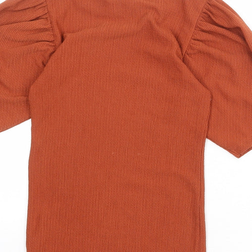 New Look Womens Brown Polyester Basic T-Shirt Size 6 Crew Neck - Puff Sleeve Detail