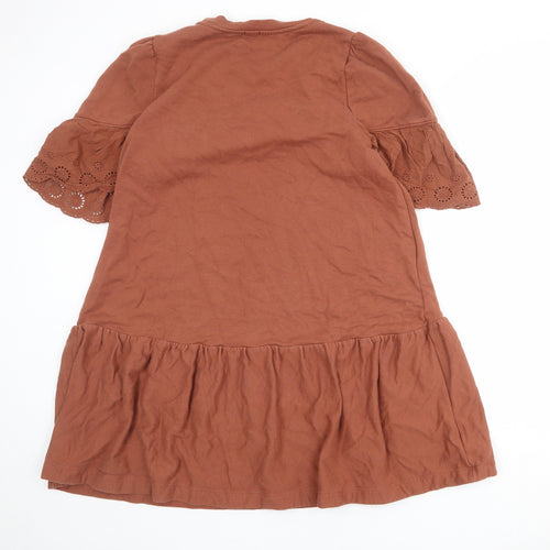 River Island Womens Brown 100% Cotton T-Shirt Dress Size L Crew Neck Pullover
