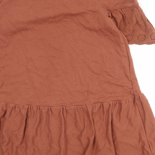River Island Womens Brown 100% Cotton T-Shirt Dress Size L Crew Neck Pullover