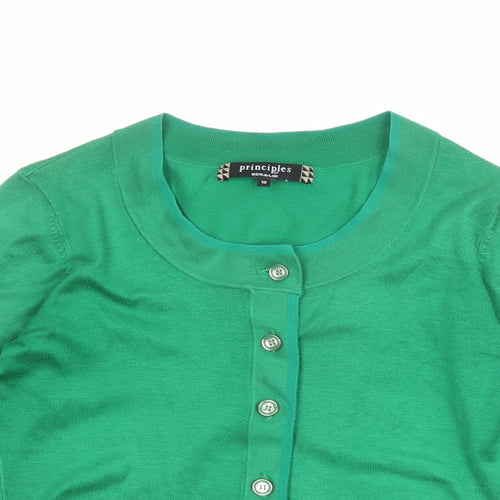 Principles Womens Green Round Neck Acrylic Cardigan Jumper Size 12