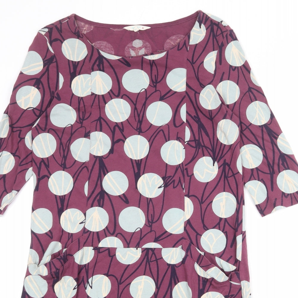 White Stuff Womens Purple Polka Dot 100% Cotton A-Line Size 14 Boat Neck Pullover