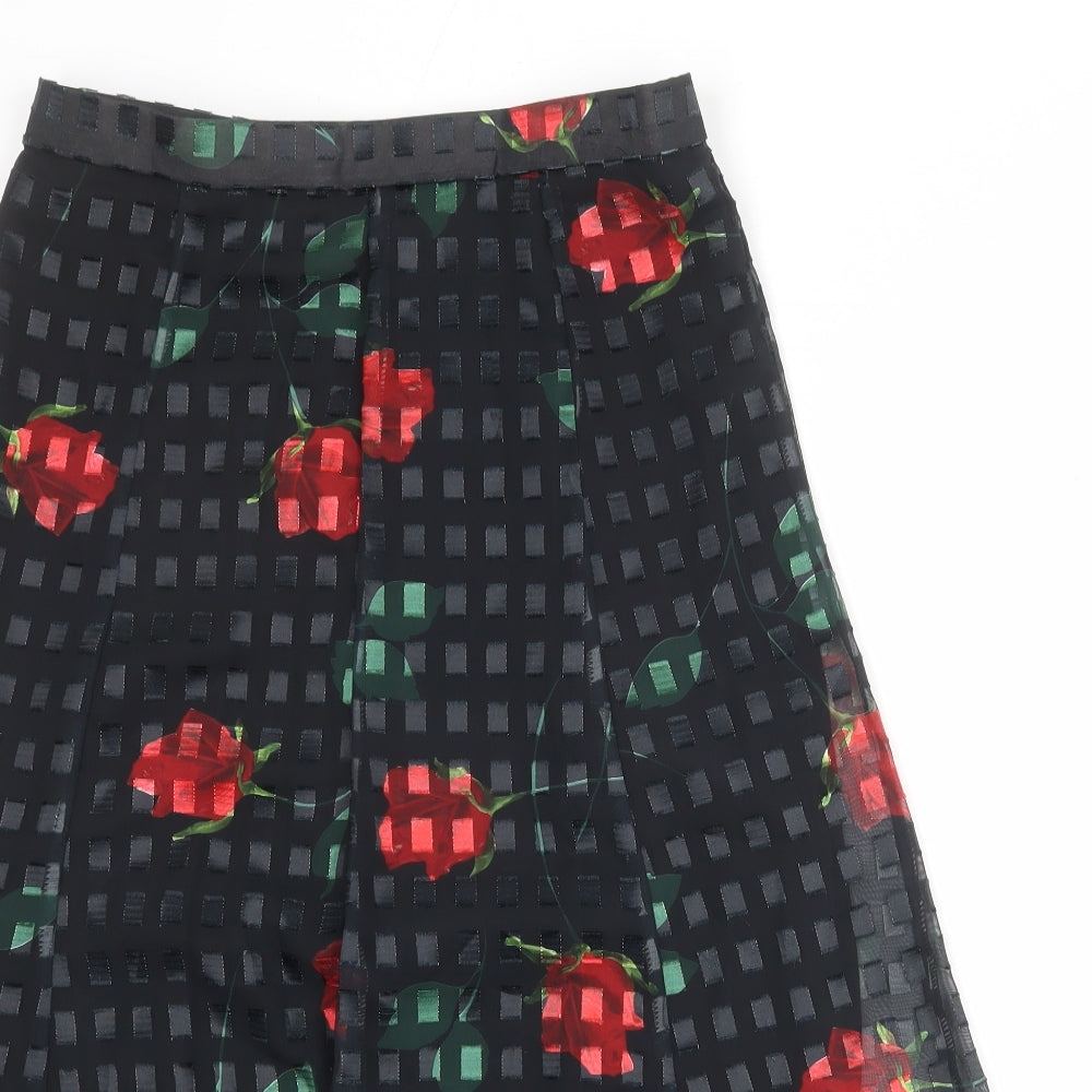 Lyndella Womens Black Geometric Polyester Swing Skirt Size 16 Zip
