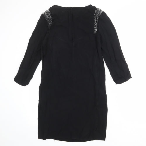 H&M Womens Black Viscose Sheath Size 8 Boat Neck Zip - Lace Detail