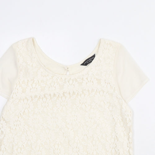 Dorothy Perkins Womens Ivory Polyester Basic T-Shirt Size 12 Boat Neck - Lace Overlay