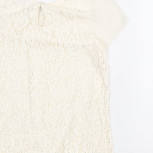 Dorothy Perkins Womens Ivory Polyester Basic T-Shirt Size 12 Boat Neck - Lace Overlay