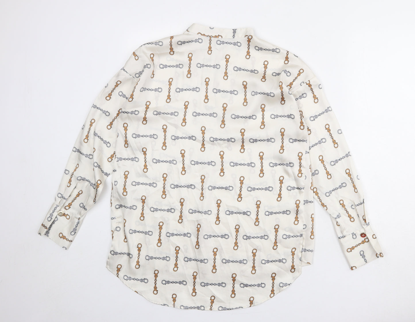 Zara Womens Ivory Geometric Polyester Basic Blouse Size XS V-Neck
