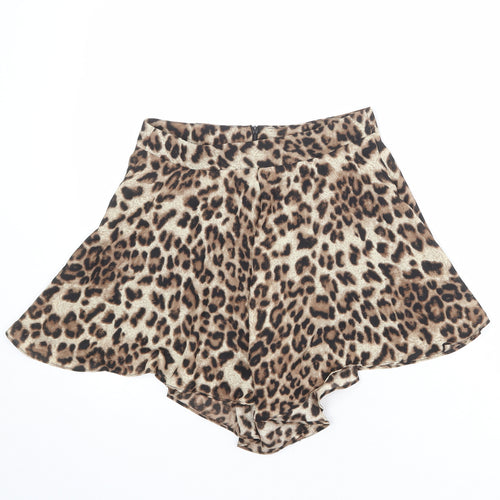 Boohoo Womens Multicoloured Animal Print Polyester Basic Shorts Size M Regular Zip - Leopard pattern