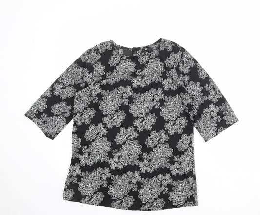 Influence Womens Black Paisley Polyester Basic T-Shirt Size 10 Round Neck