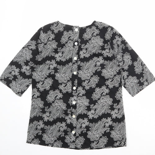Influence Womens Black Paisley Polyester Basic T-Shirt Size 10 Round Neck