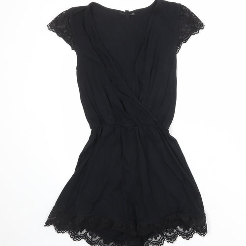 Topshop Womens Black Viscose Playsuit One-Piece Size 8 Pullover