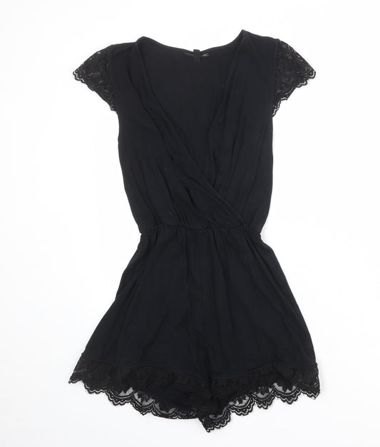 Topshop Womens Black Viscose Playsuit One-Piece Size 8 Pullover