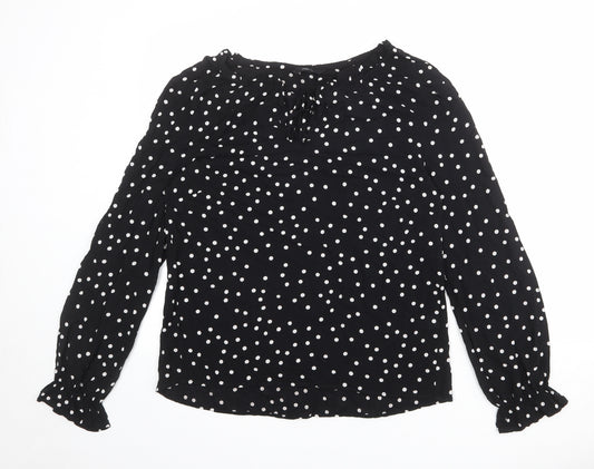 NEXT Womens Black Polka Dot Polyester Basic Blouse Size 10 Boat Neck - Ruffle Sleeve