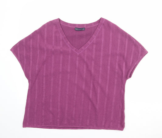 Marks and Spencer Womens Purple Polyester Basic Blouse Size 14 V-Neck