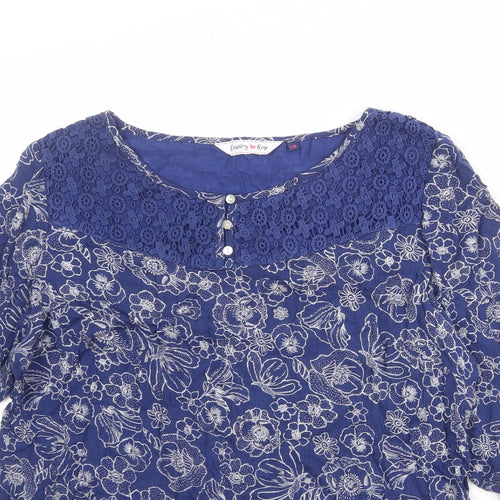 EWM Womens Blue Floral Viscose Basic Blouse Size 18 Boat Neck - Lace Detail