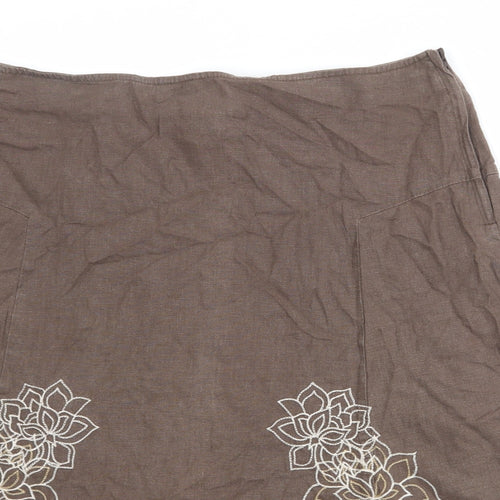 NEXT Womens Brown Floral Linen Swing Skirt Size 16 Zip