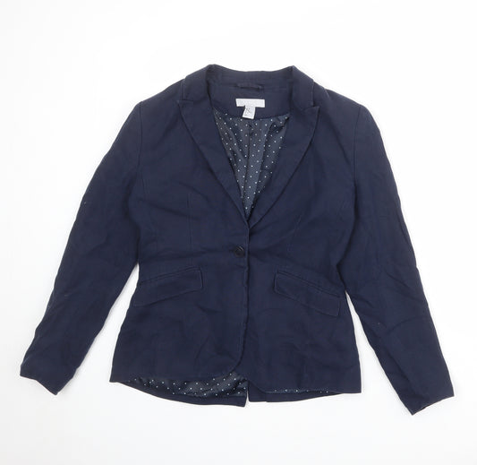 H&M Womens Blue Linen Jacket Blazer Size 12