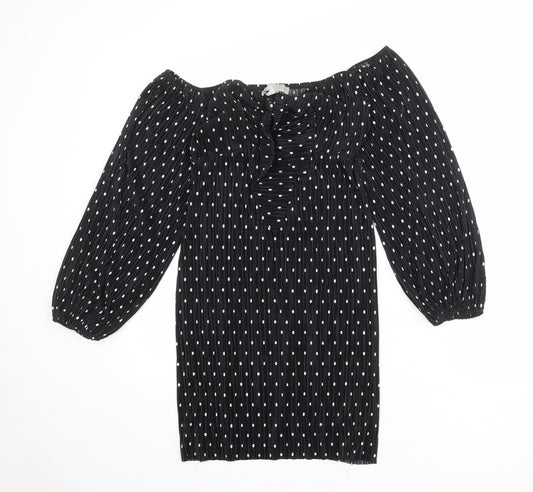 ASOS Womens Black Polka Dot Polyester A-Line Size 6 Off the Shoulder Tie