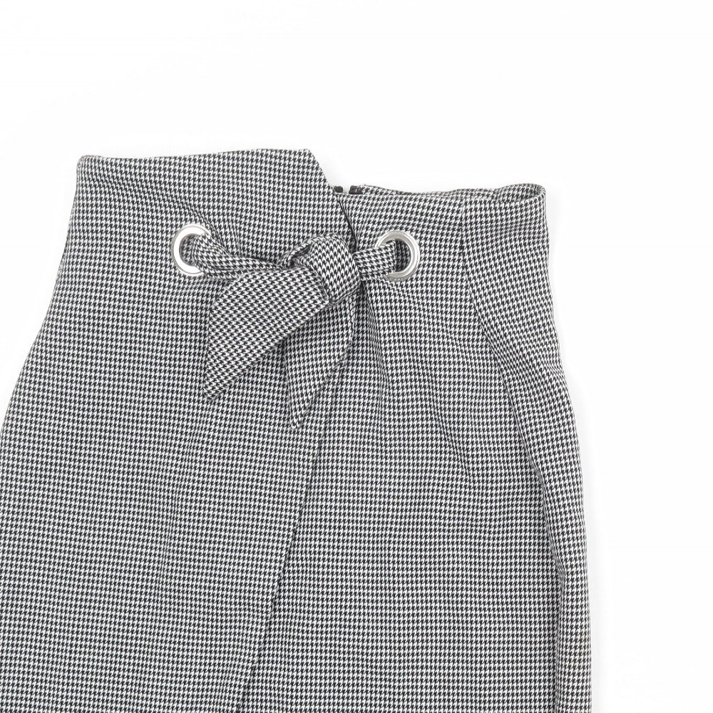 H&M Womens Black Geometric Polyester A-Line Skirt Size 14 Zip