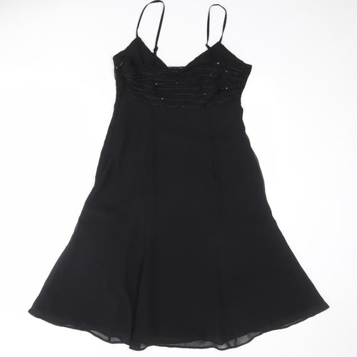 St Michael Womens Black Polyester Slip Dress Size 12 V-Neck Zip