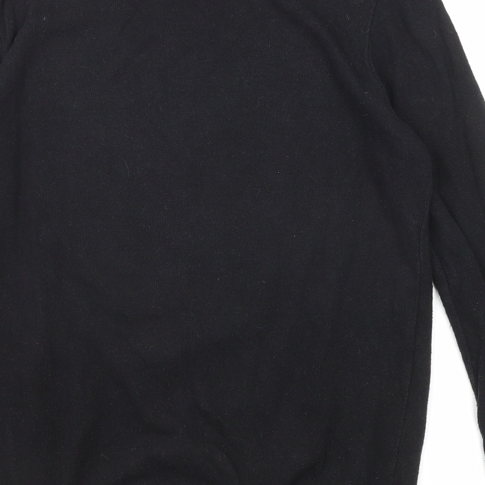 Refectory Mens Black Round Neck Cotton Pullover Jumper Size S Long Sleeve - Cube