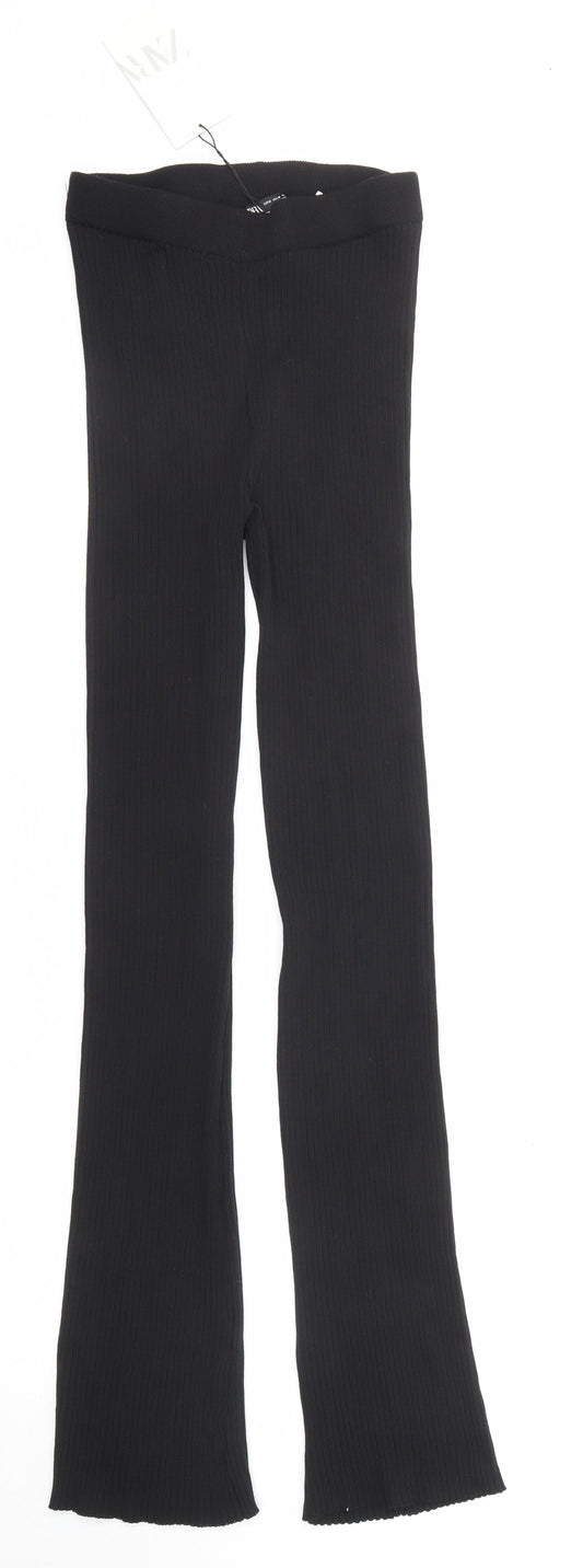 Zara Womens Black Viscose Jogger Trousers Size M Regular - Ribbed