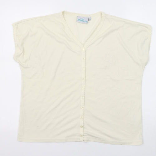 EWM Womens Beige Polyester Basic Button-Up Size 14 V-Neck