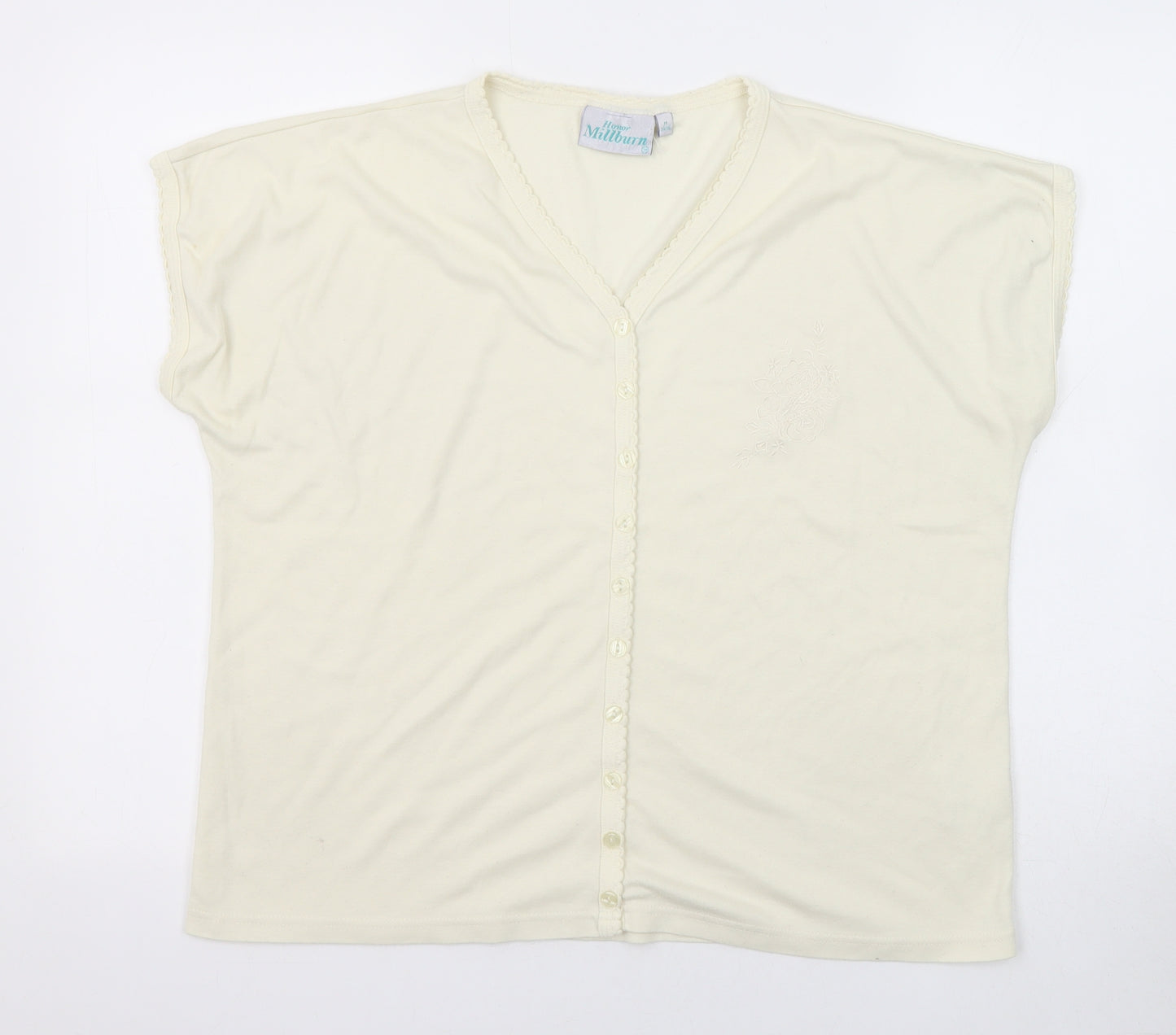 EWM Womens Beige Polyester Basic Button-Up Size 14 V-Neck