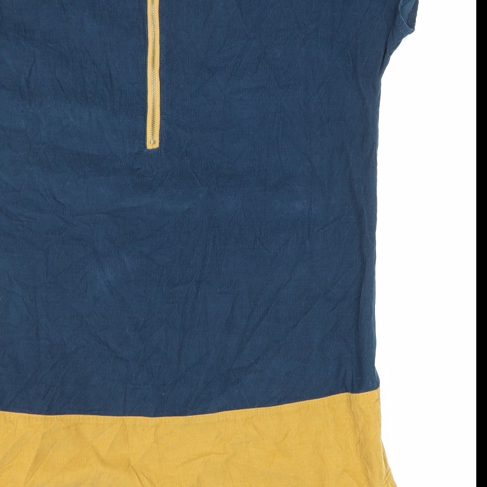 Mistral Womens Blue Colourblock Cotton Basic Blouse Size 12 V-Neck