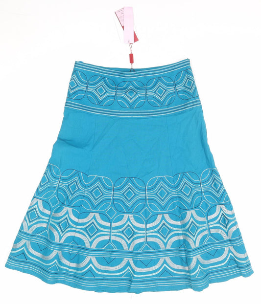 Monsoon Womens Blue Geometric Acetate Swing Skirt Size 8 Zip