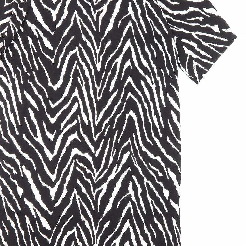 Marks and Spencer Womens Black Animal Print Cotton T-Shirt Dress Size 8 Crew Neck Pullover - Zebra Print