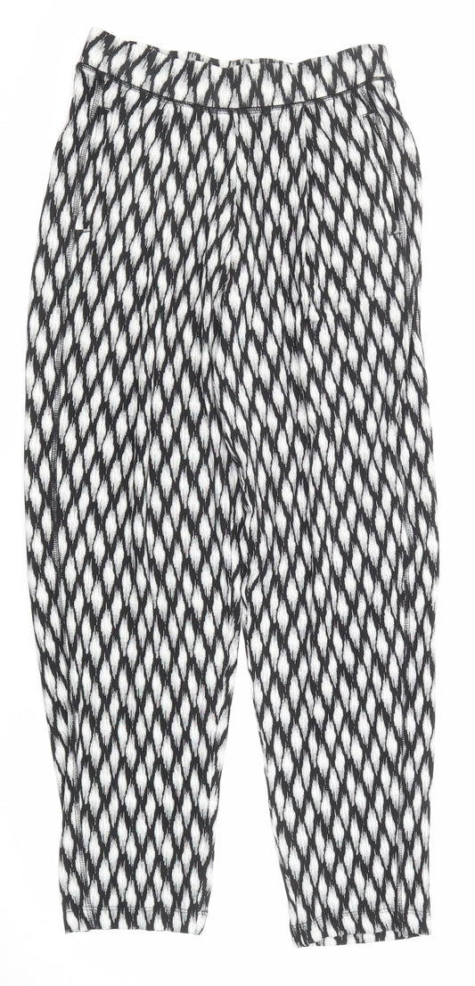 Marks and Spencer Womens Black Geometric Viscose Trousers Size 6 Regular
