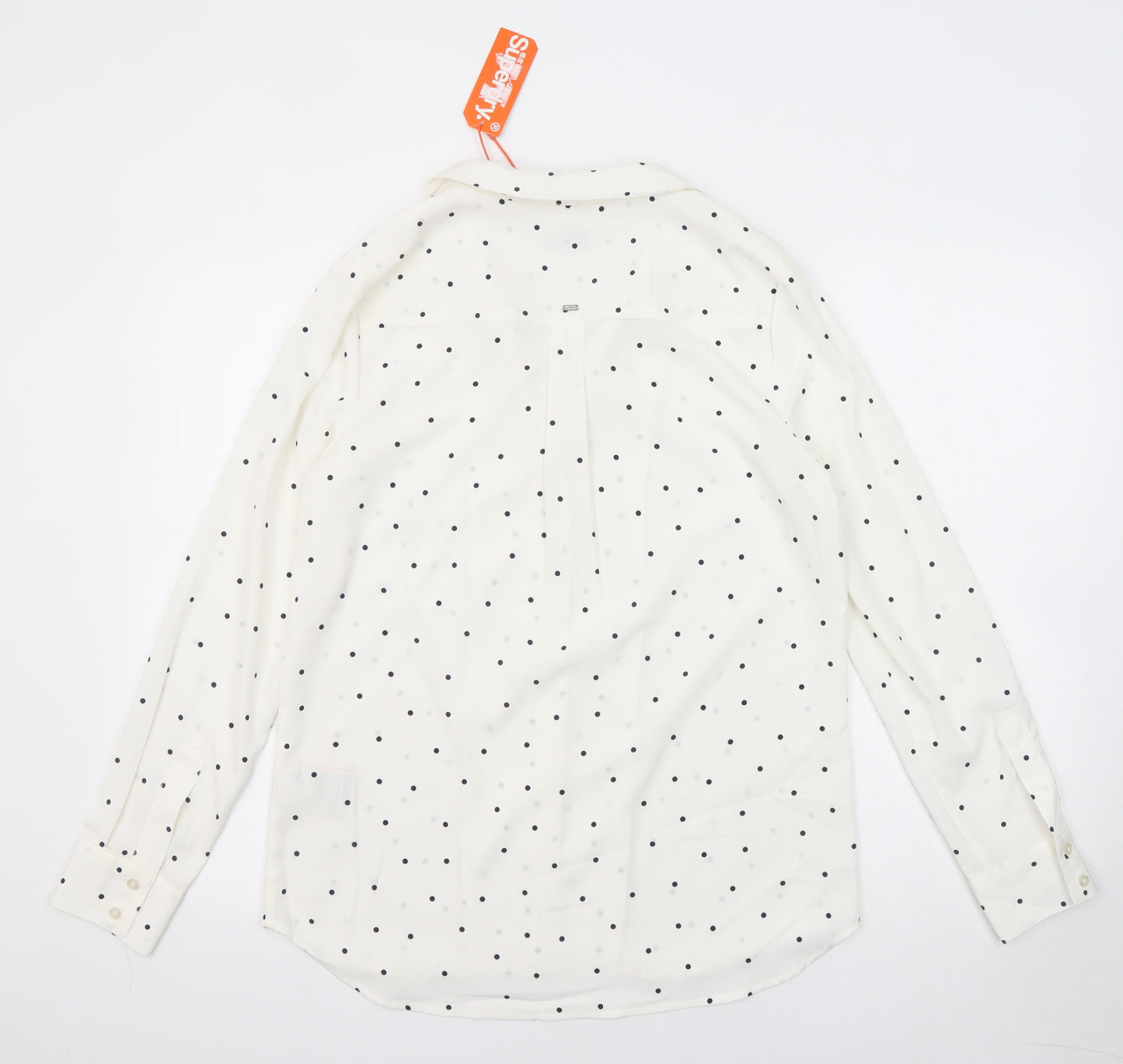 Superdry Womens White Polka Dot Polyester Basic Button-Up Size 10 Collared