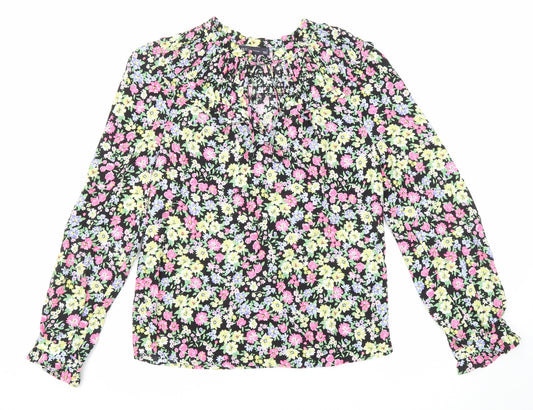 Marks and Spencer Womens Multicoloured Floral Viscose Basic Blouse Size 6 Round Neck