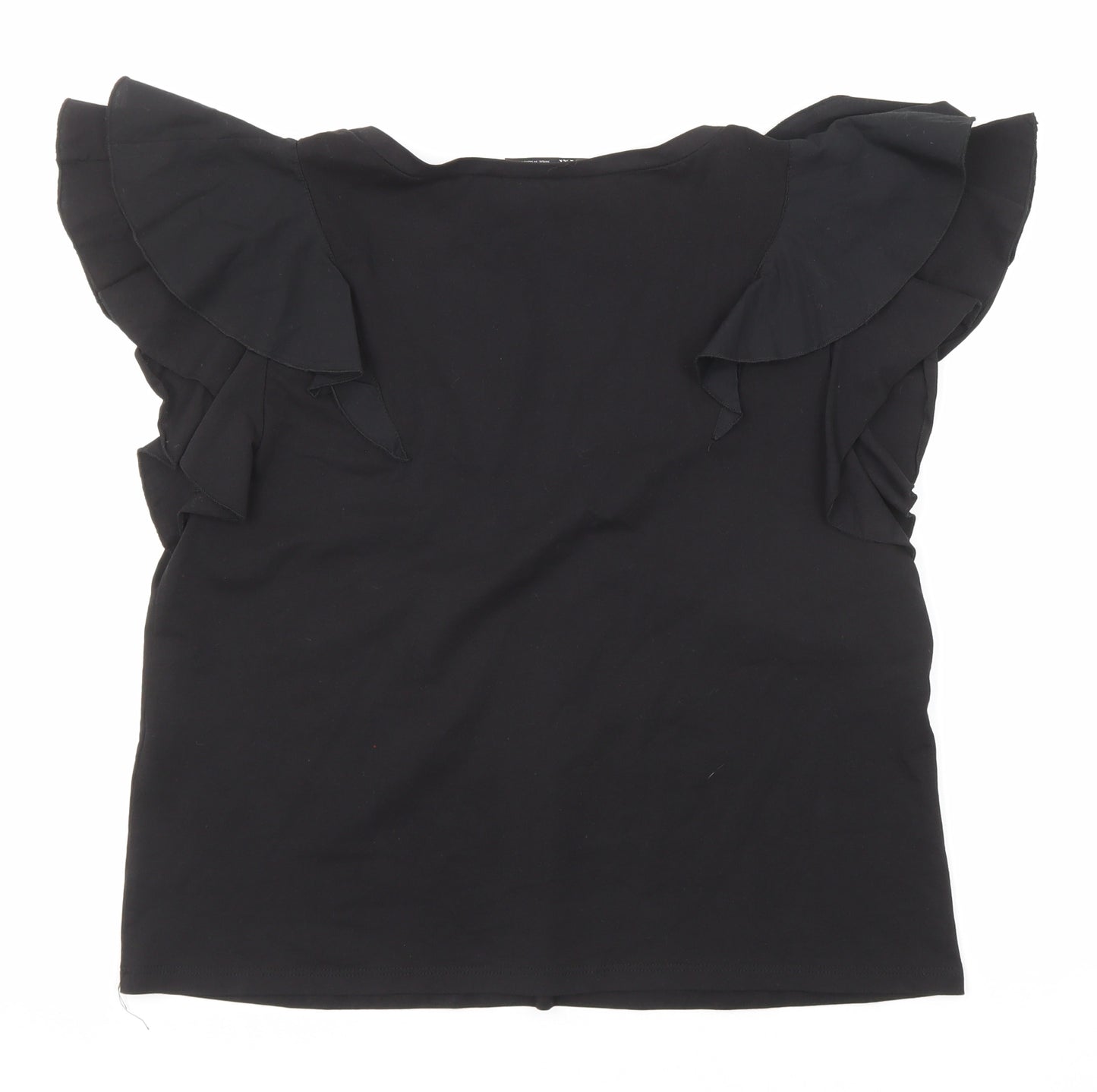 Zara Womens Black Polyester Basic Blouse Size L V-Neck