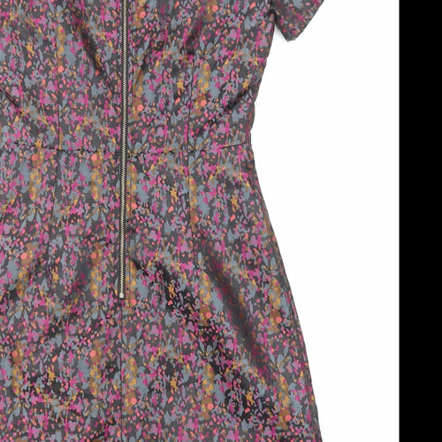 Sugarhill Womens Multicoloured Geometric Polyester Shift Size 8 Round Neck Zip