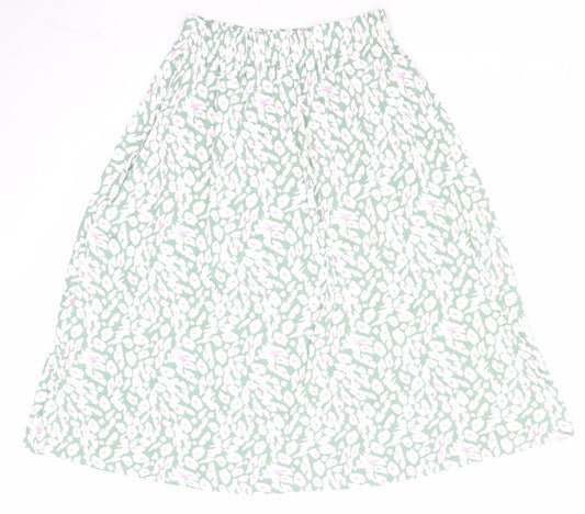 Marks and Spencer Womens Green Geometric Viscose Swing Skirt Size 8