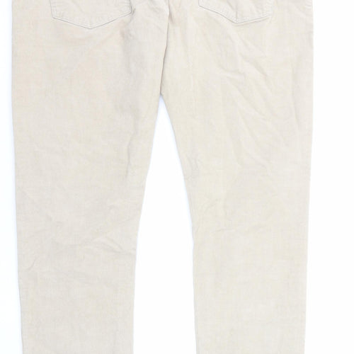 Marks and Spencer Mens Beige Cotton Trousers Size 38 in L33 in Regular Zip