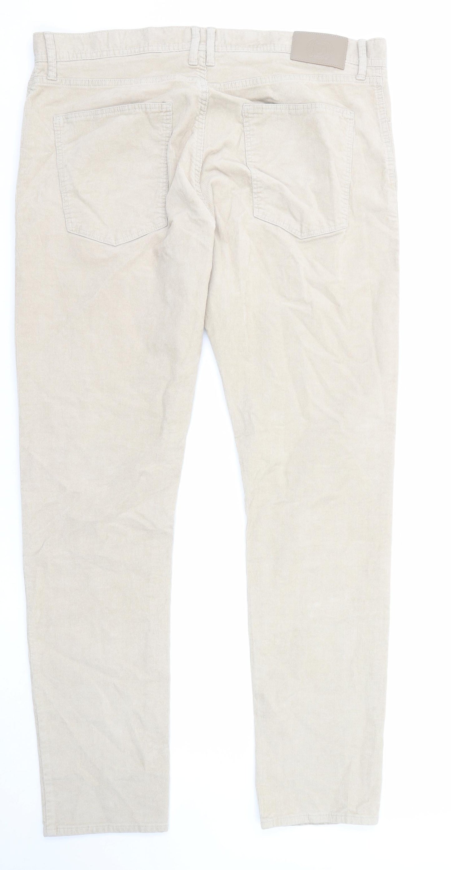 Marks and Spencer Mens Beige Cotton Trousers Size 38 in L33 in Regular Zip