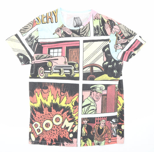 House Clothing Mens Multicoloured Polyester T-Shirt Size M Round Neck - Comic book print