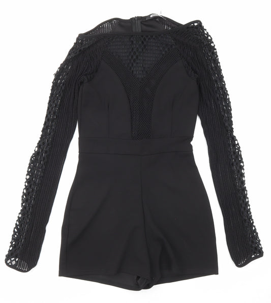 Missguided Womens Black Polyester Playsuit One-Piece Size 6 Zip