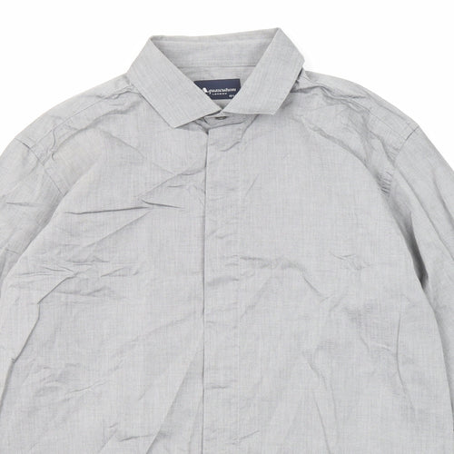 Aquascutum Mens Grey Polyester Button-Up Size 15.5 Collared Button