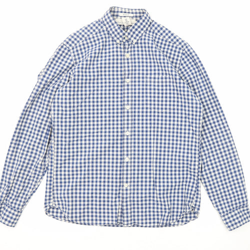 H&M Mens Blue Check Cotton Button-Up Size M Collared Button