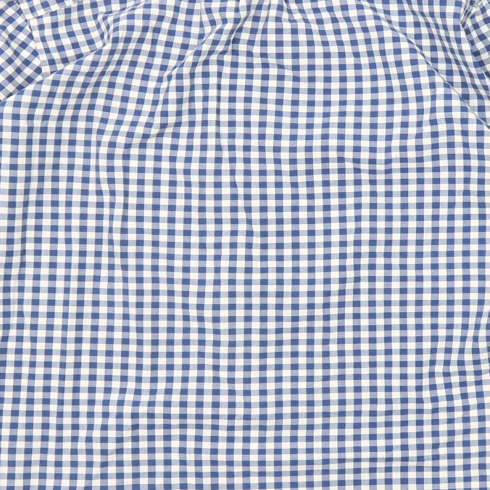 H&M Mens Blue Check Cotton Button-Up Size M Collared Button