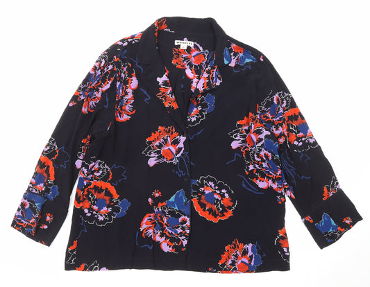 Whistles Womens Black Floral Cupro Basic Blouse Size L Collared