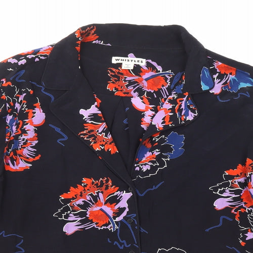 Whistles Womens Black Floral Cupro Basic Blouse Size L Collared