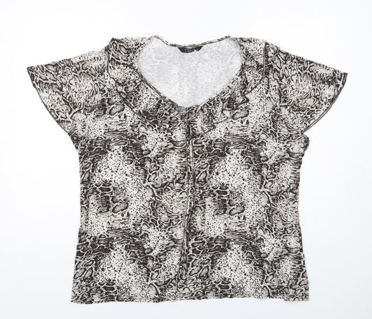 Bonmarché Womens Black Animal Print Viscose Basic T-Shirt Size 20 V-Neck - Snakeskin Pattern