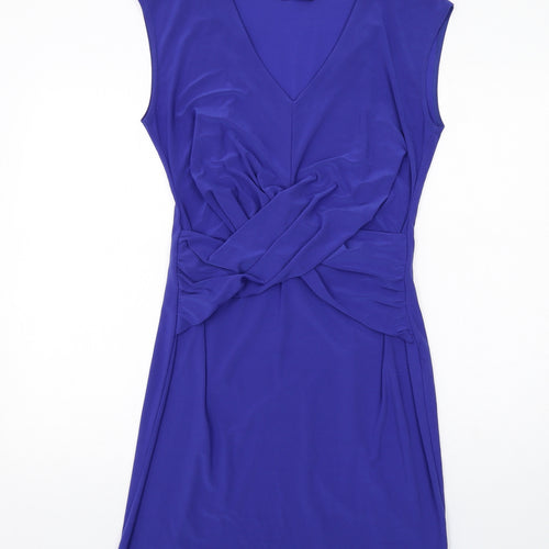 Kaleidoscope Womens Blue Polyester Shift Size 14 V-Neck Pullover - Twist Detail