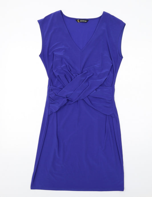Kaleidoscope Womens Blue Polyester Shift Size 14 V-Neck Pullover - Twist Detail