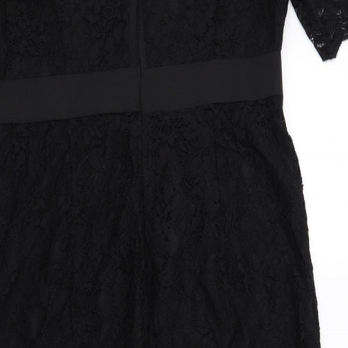 Monsoon Womens Black Nylon Shift Size 18 V-Neck Zip - Lace Details
