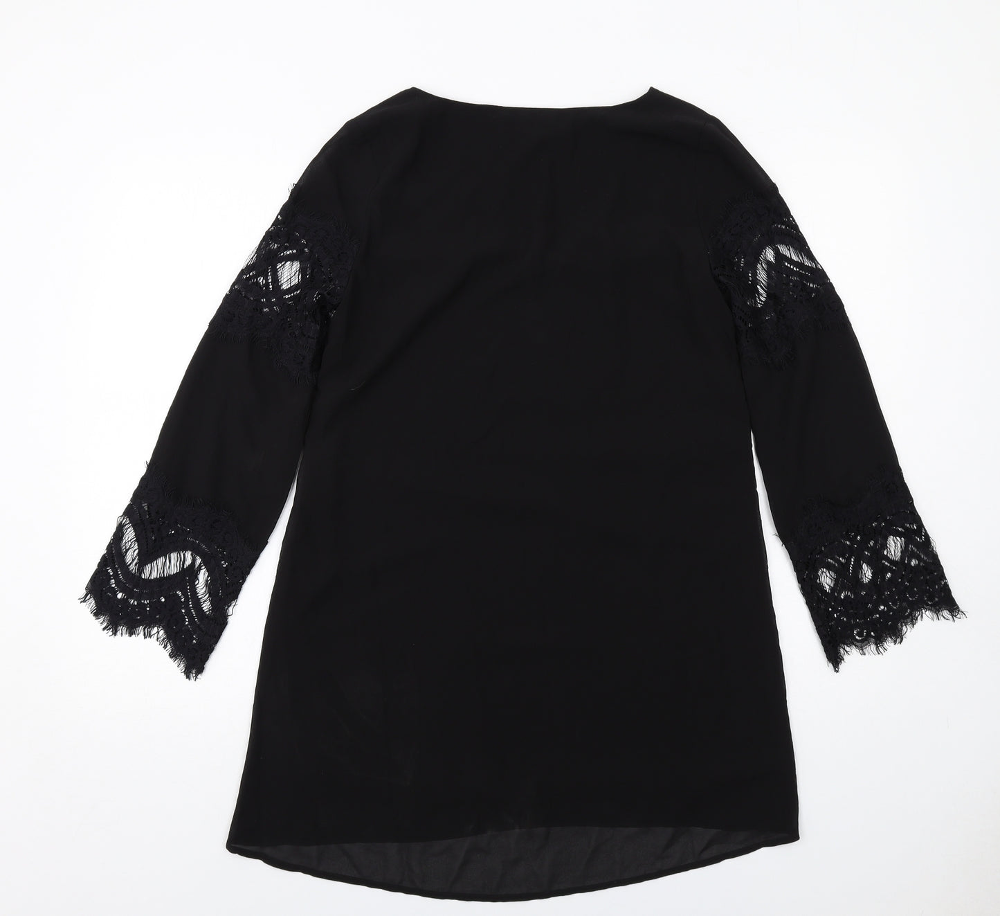 Missguided Womens Black Polyester A-Line Size 8 V-Neck Pullover - Lace Details on Sleeves